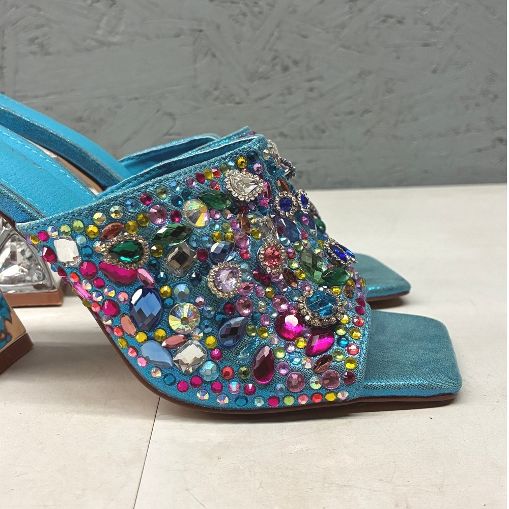 Azalea Wang Aquatina Embellished Slide Sandals Womens 6.5 Blue Rhinestone Party - Picture 7 of 14